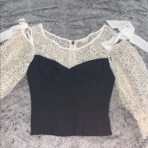 Rebecca Taylor MALORIE EMBROIDERY & TAFFETA TOP